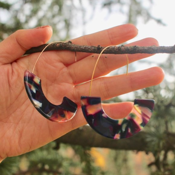 Baublebar Navy Gold Resin Drop Oval Hoop Earrings - Picture 5 of 11